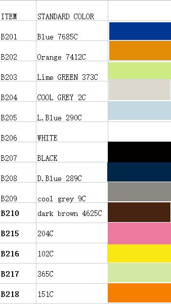 B200 color chart