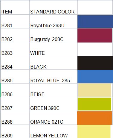B280 standard color chart